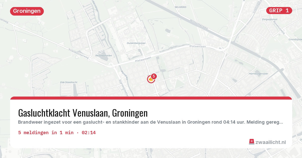 Kaart van de activiteitspiek bij Groningen