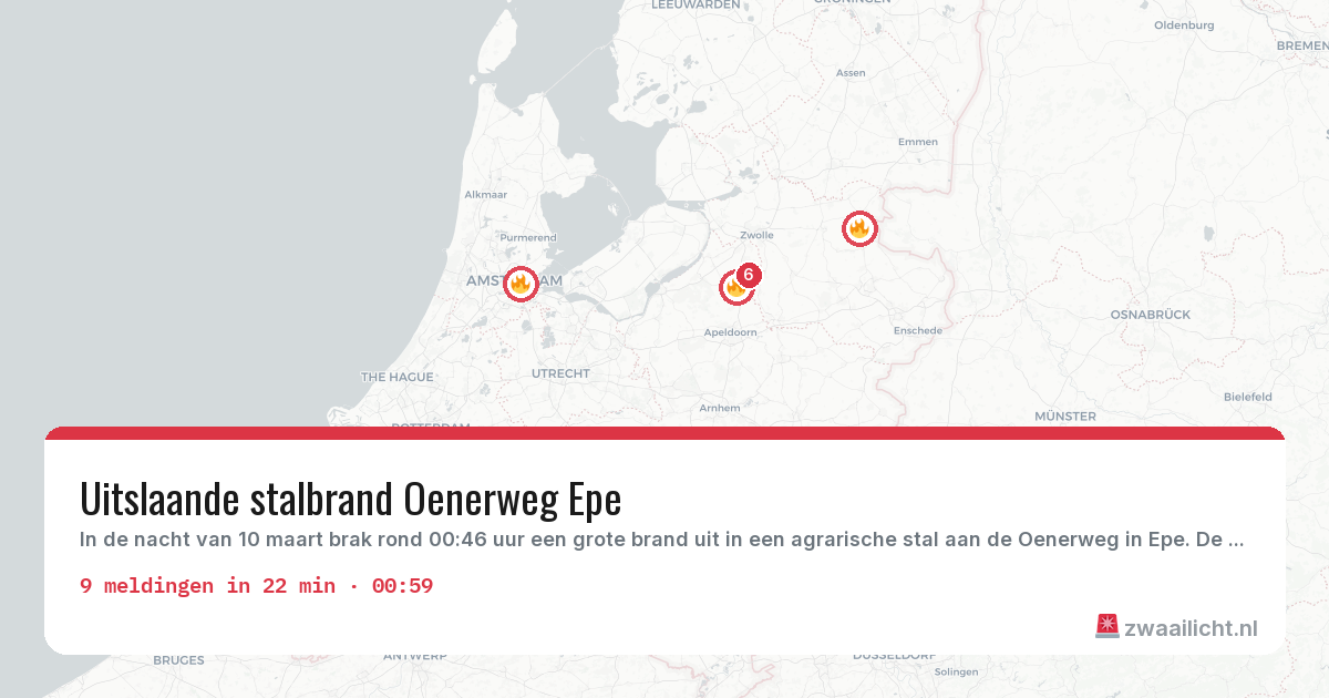 Kaart van de activiteitspiek bij Brandweer