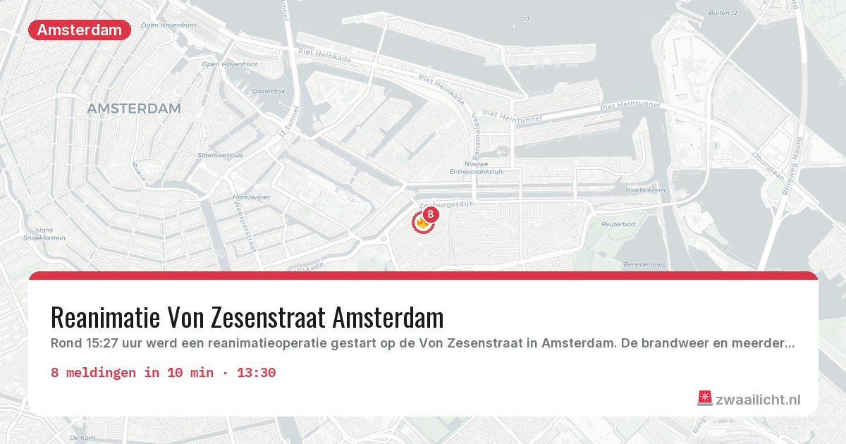Kaart van de activiteitspiek bij Amsterdam