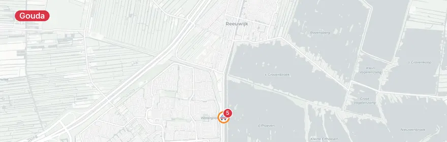Kaart van Auto gekanteld op Bodegraafsestraatweg Gouda, twee gewonden