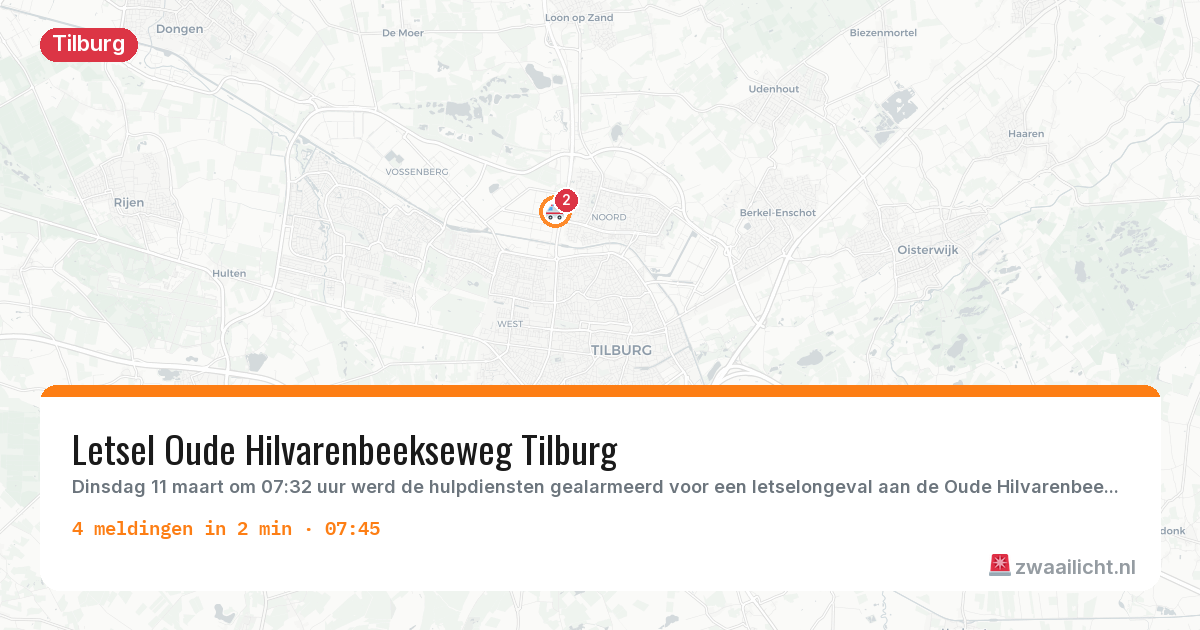 Kaart van de activiteitspiek bij Tilburg