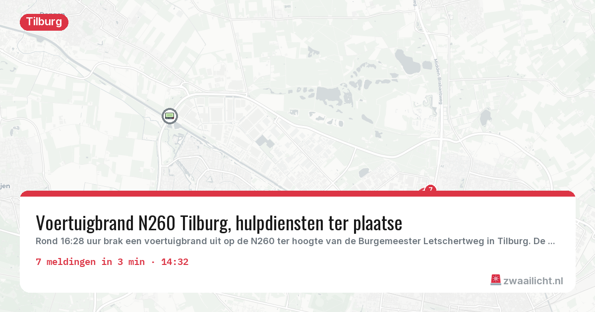 Kaart van de activiteitspiek bij Tilburg
