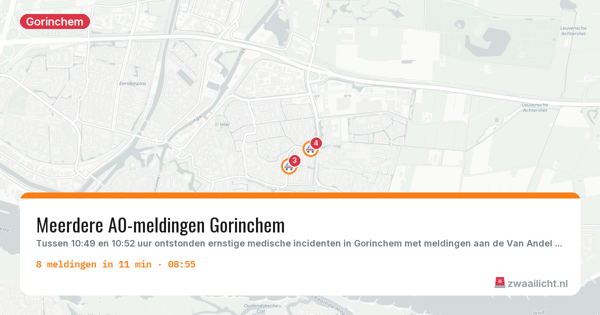 Kaart van de activiteitspiek bij Gorinchem