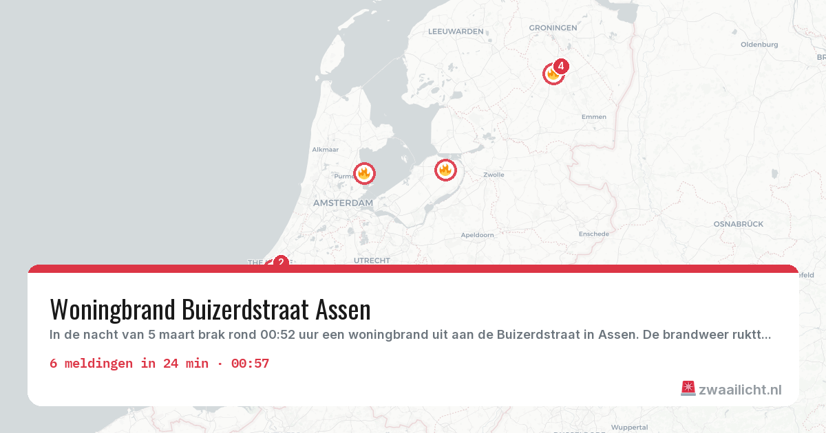 Kaart van de activiteitspiek bij Brandweer
