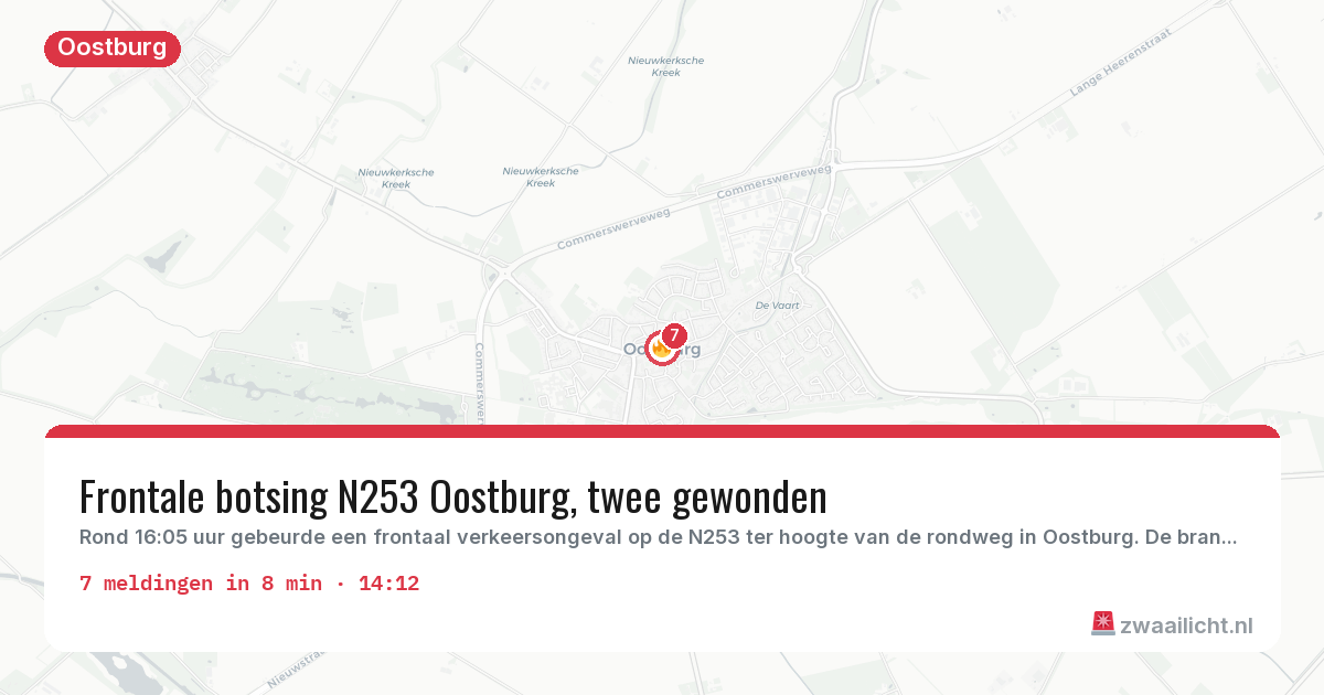 Kaart van de activiteitspiek bij Oostburg