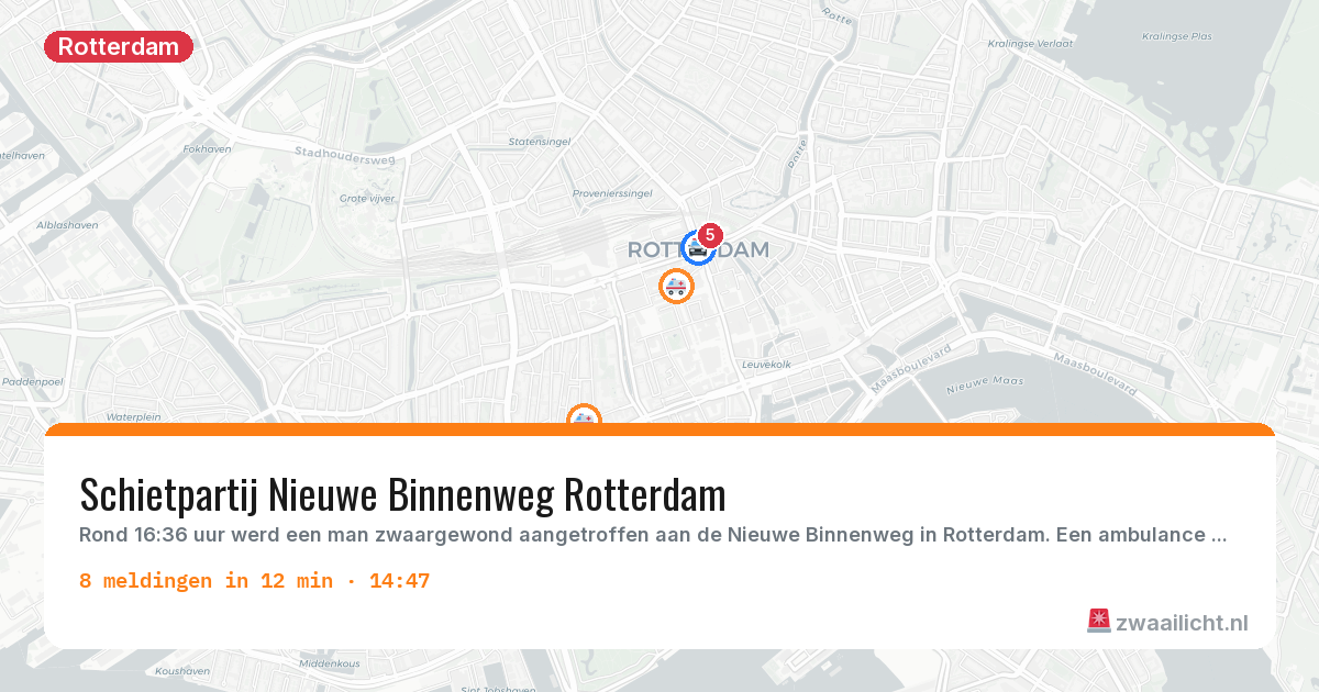 Kaart van de activiteitspiek bij Rotterdam