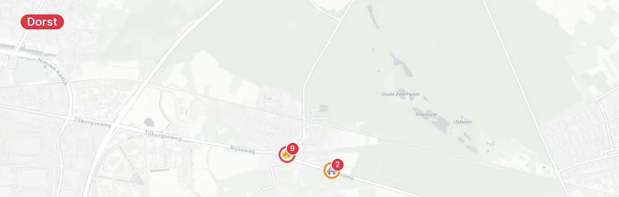Kaart van Motorcrash N282 Dorst, bijrijder ernstig gewond