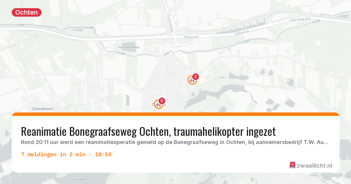 Kaart van de activiteitspiek bij Ochten