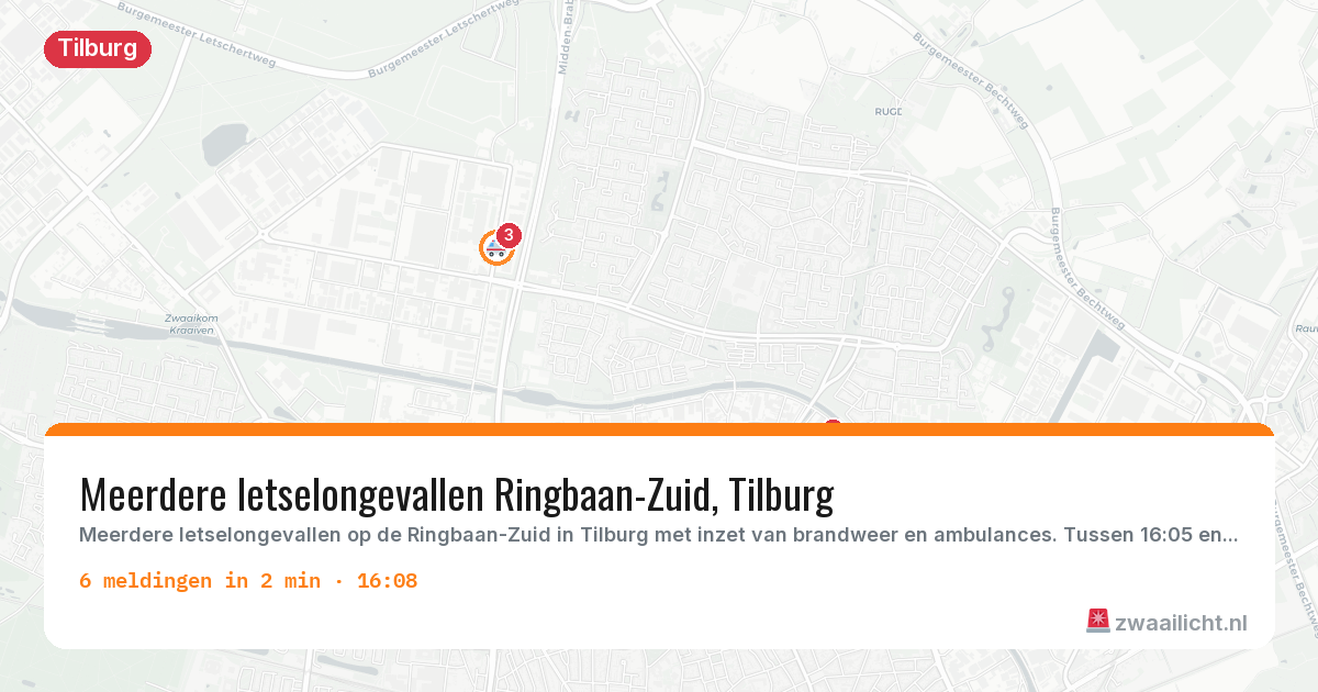 Kaart van de activiteitspiek bij Tilburg