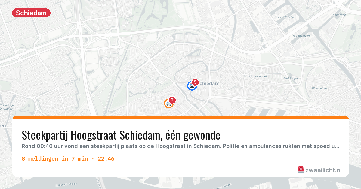 Kaart van de activiteitspiek bij Schiedam