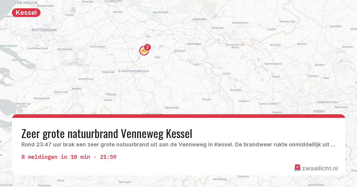 Kaart van de activiteitspiek bij Kessel