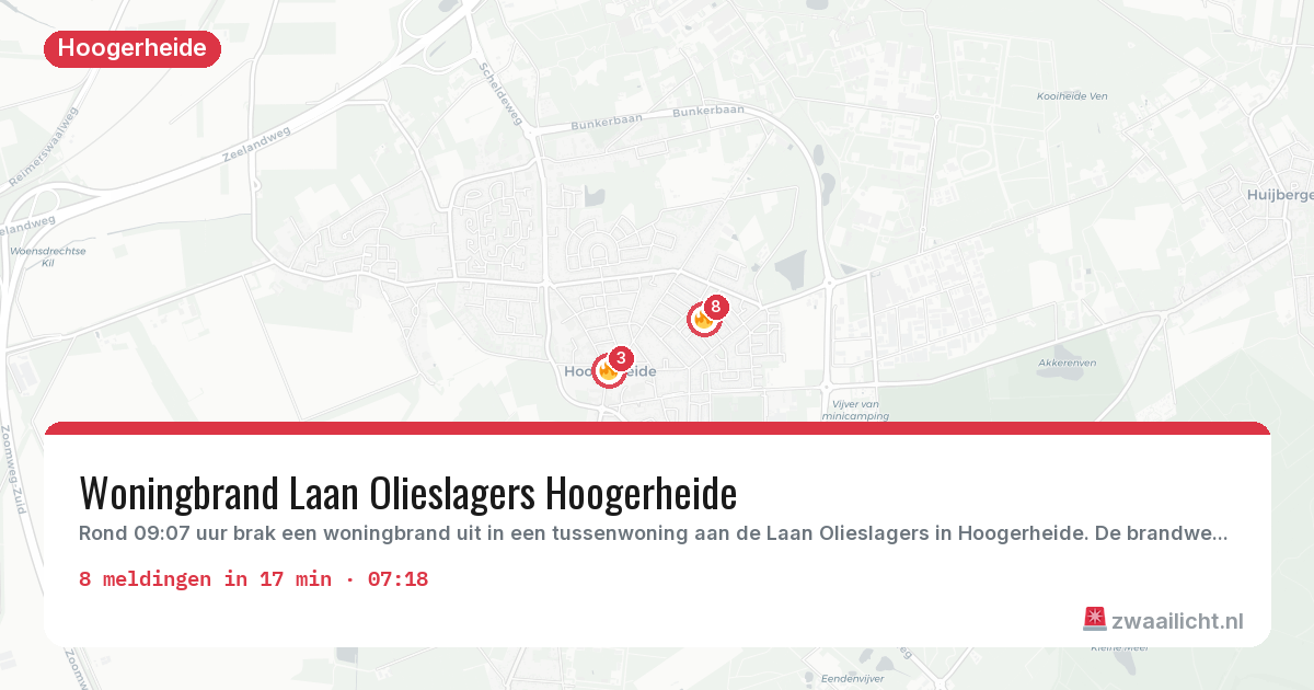 Kaart van de activiteitspiek bij Hoogerheide