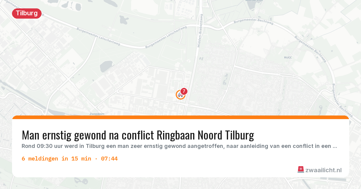Kaart van de activiteitspiek bij Tilburg