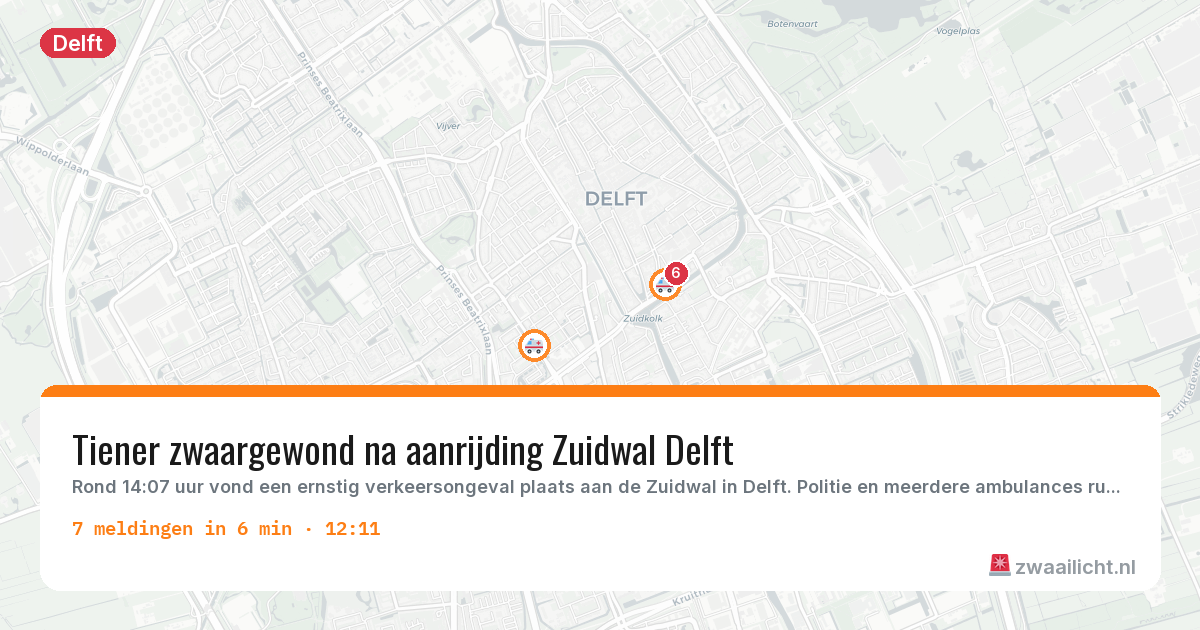 Kaart van de activiteitspiek bij Delft