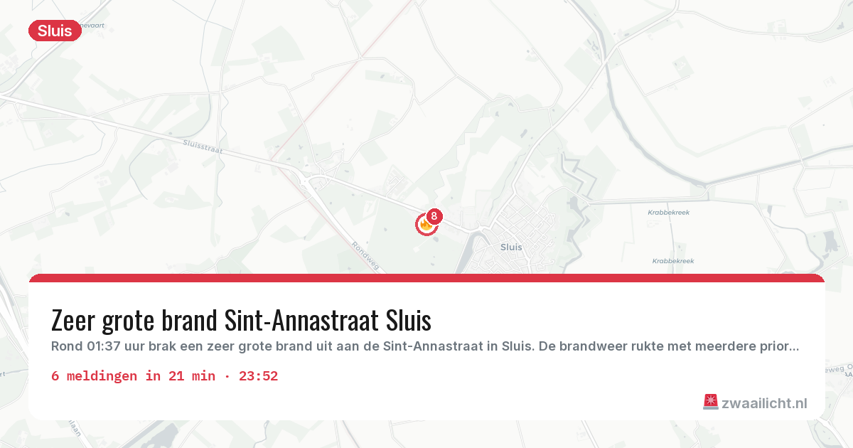 Kaart van de activiteitspiek bij Sluis