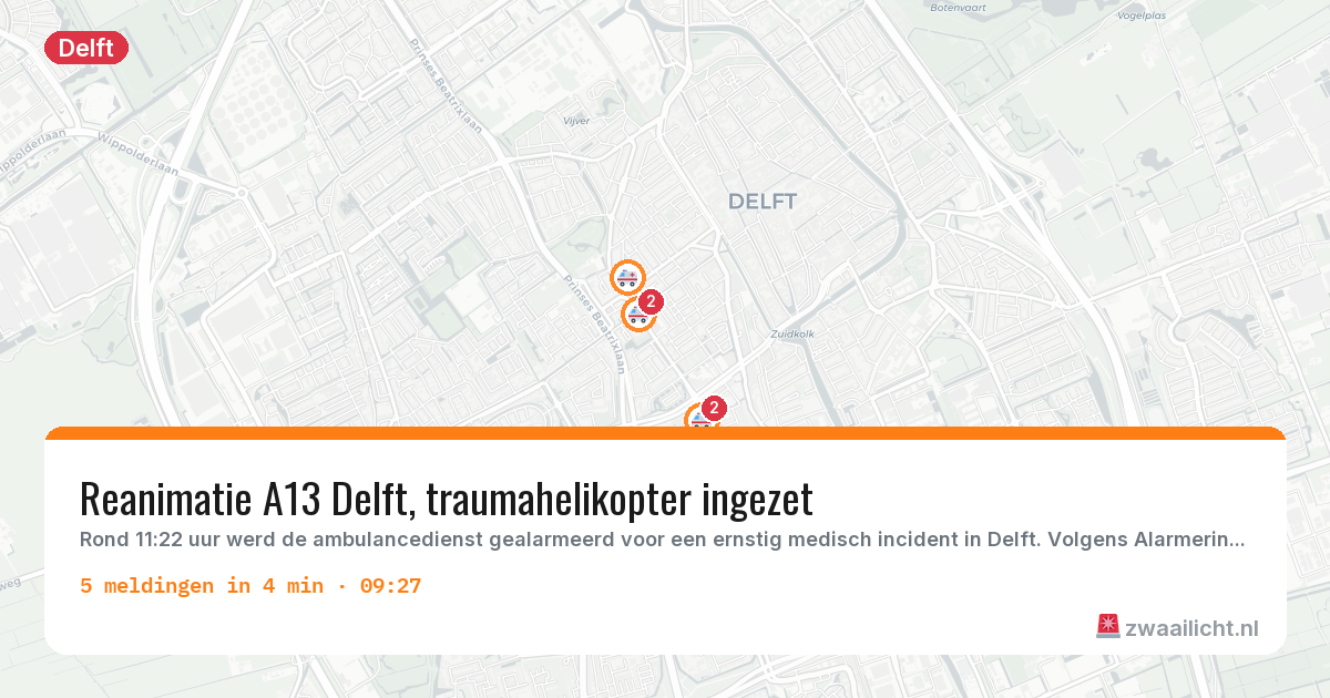 Kaart van de activiteitspiek bij Delft