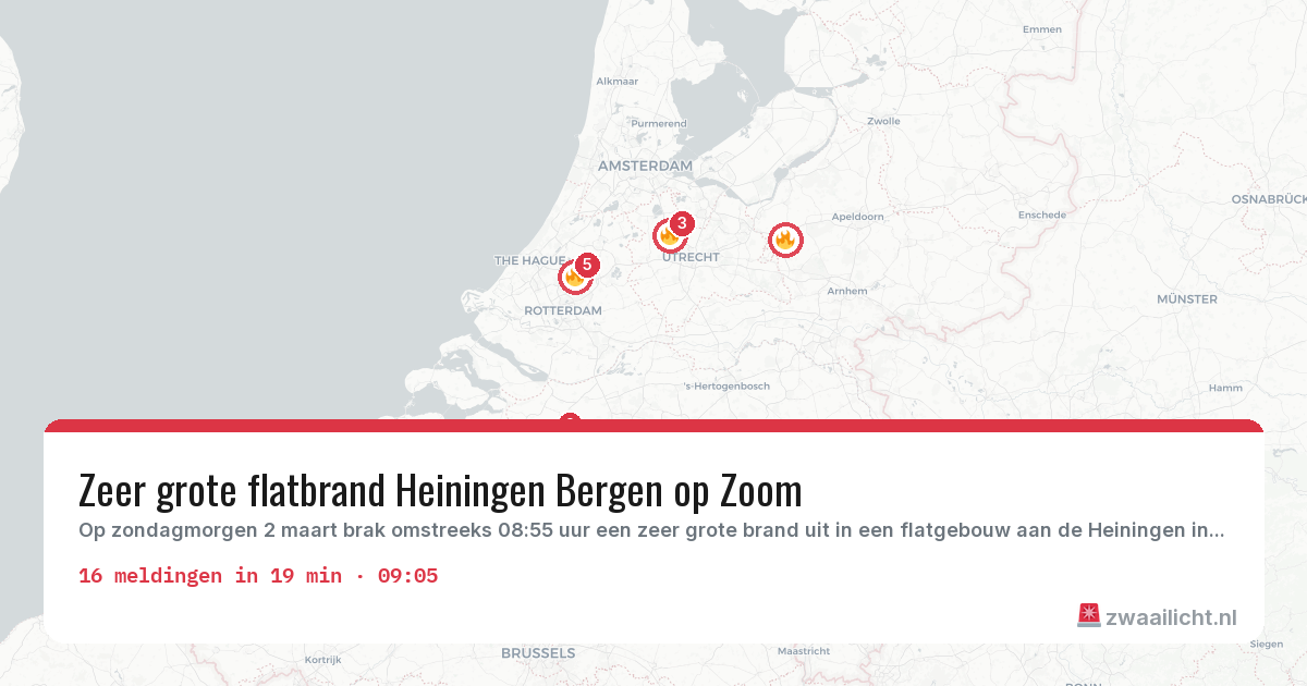 Kaart van de activiteitspiek bij Brandweer