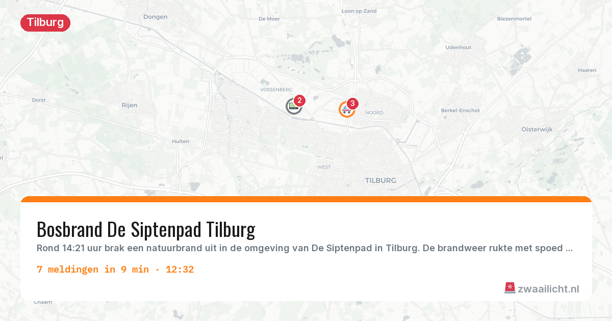 Kaart van de activiteitspiek bij Tilburg