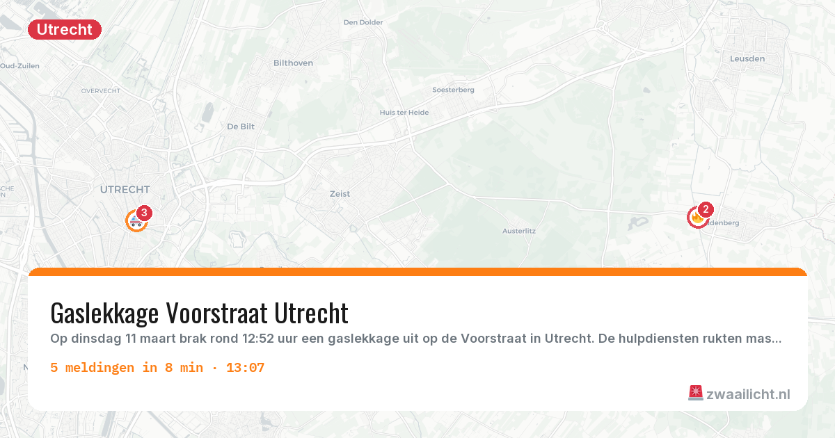 Kaart van de activiteitspiek bij Utrecht