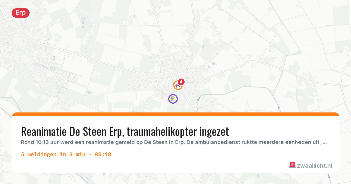 Kaart van de activiteitspiek bij Erp
