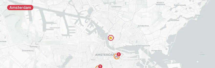 Kaart van Meerdere noodgevallen Amsterdam nacht