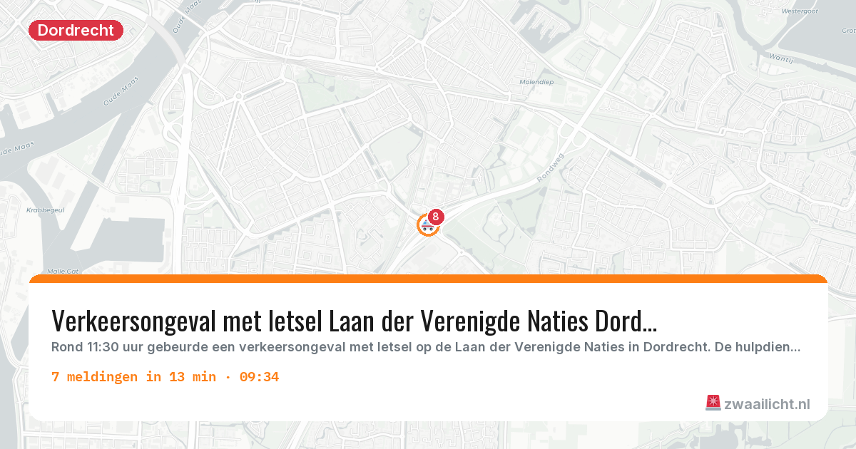 Kaart van de activiteitspiek bij Dordrecht