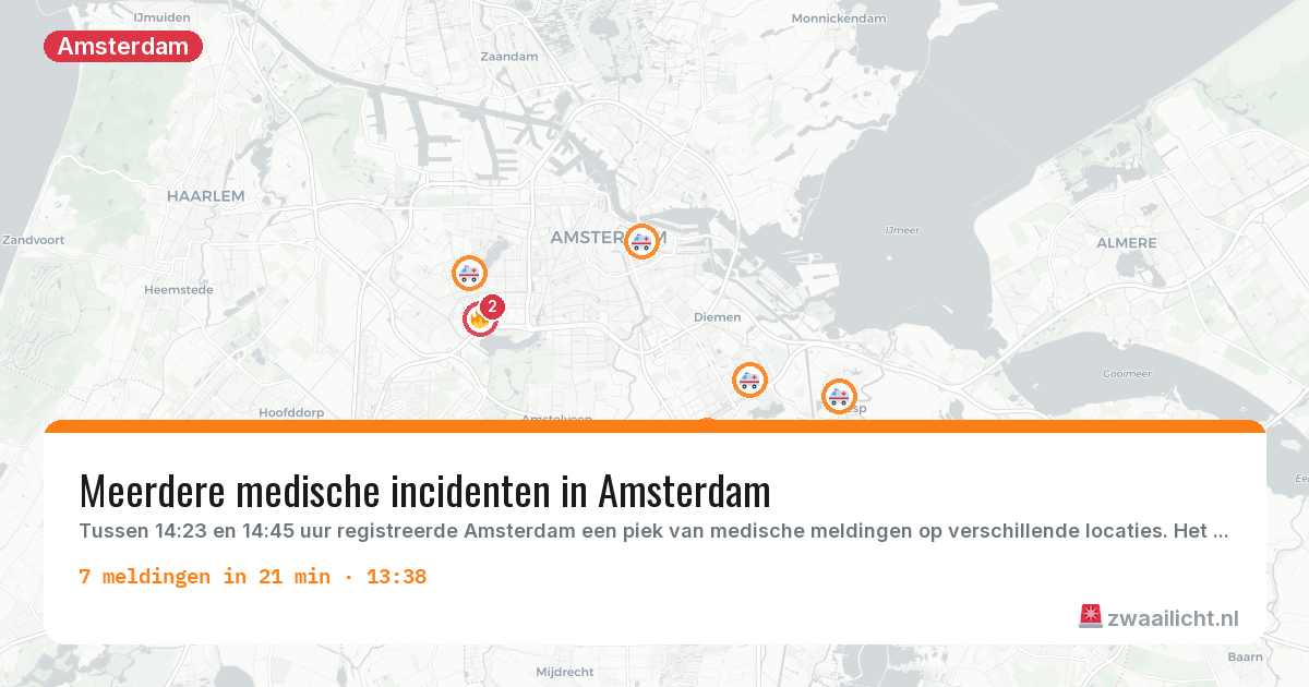Kaart van de activiteitspiek bij Amsterdam