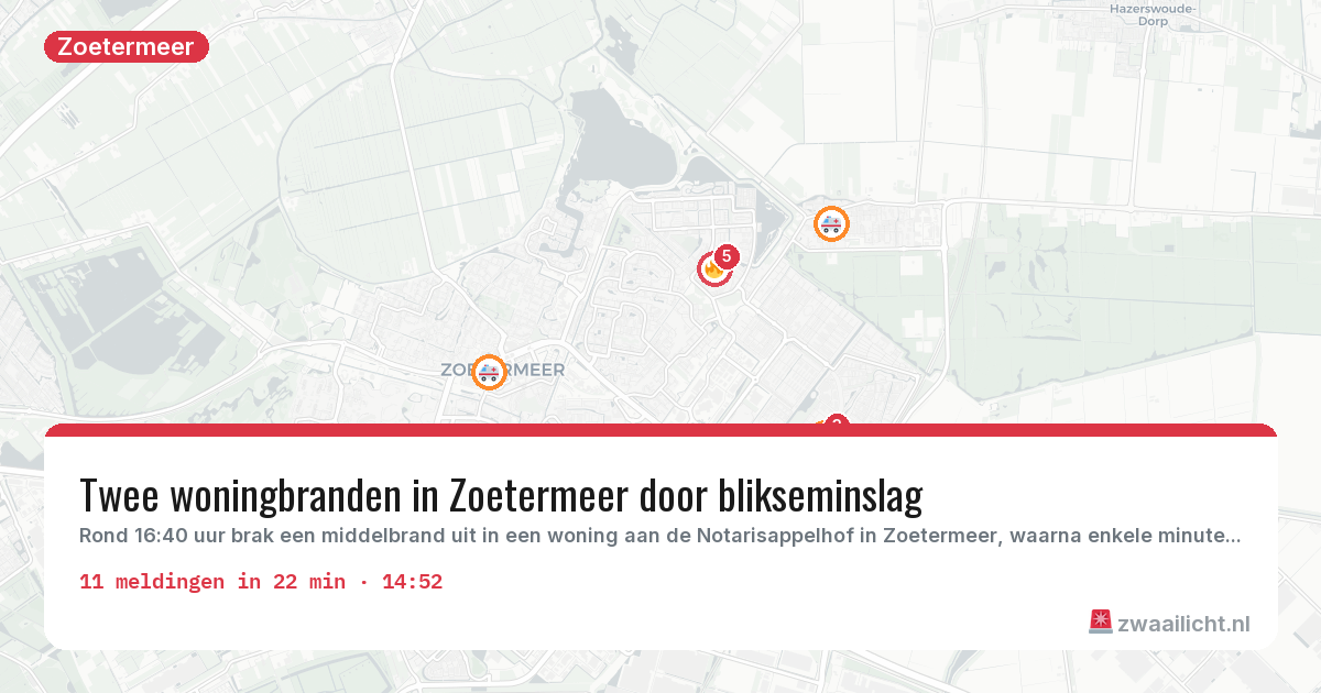 Kaart van de activiteitspiek bij Zoetermeer