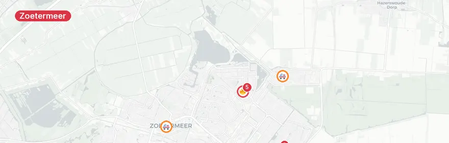 Kaart van Twee woningbranden in Zoetermeer door blikseminslag