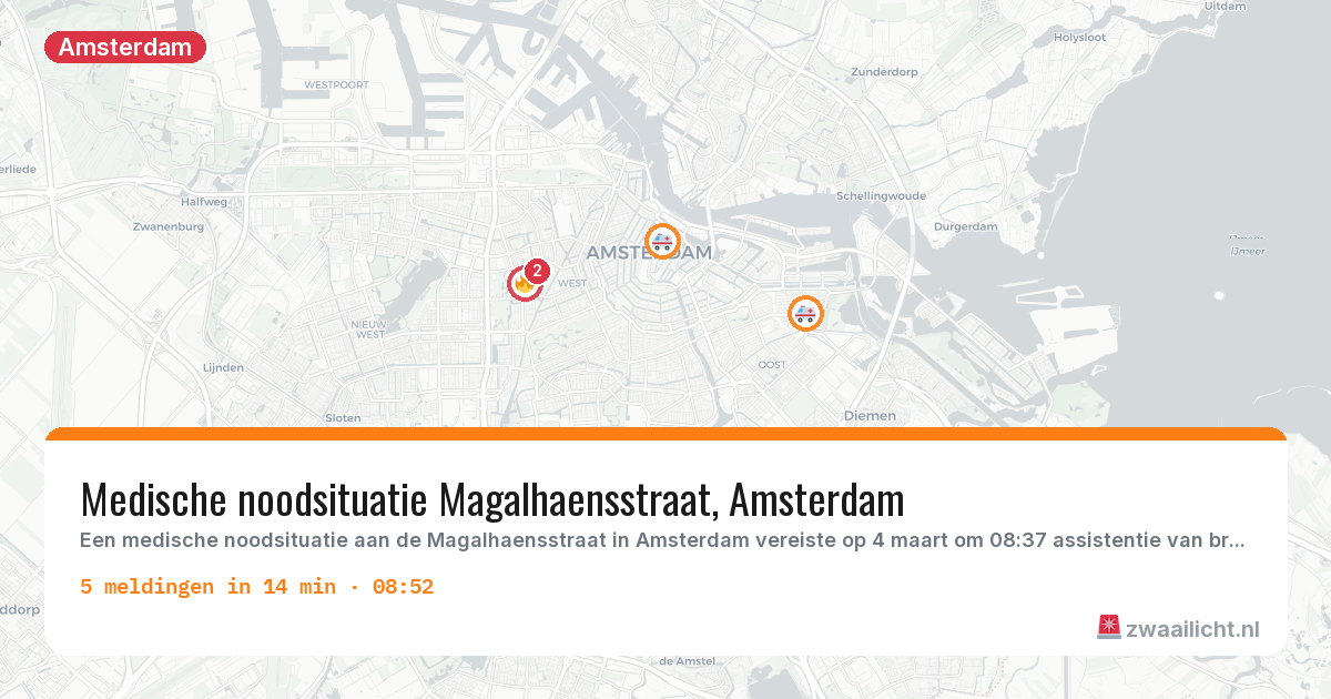 Kaart van de activiteitspiek bij Amsterdam