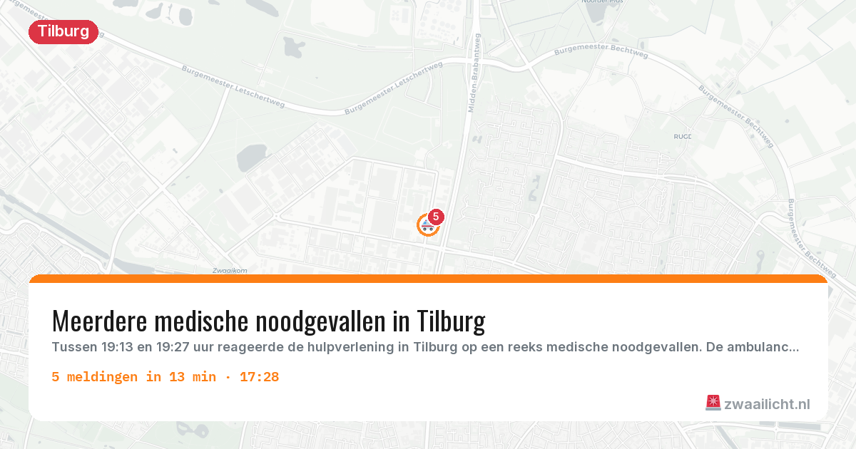 Kaart van de activiteitspiek bij Tilburg