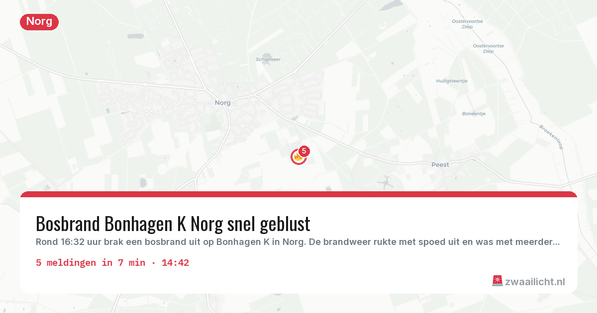 Kaart van de activiteitspiek bij Norg