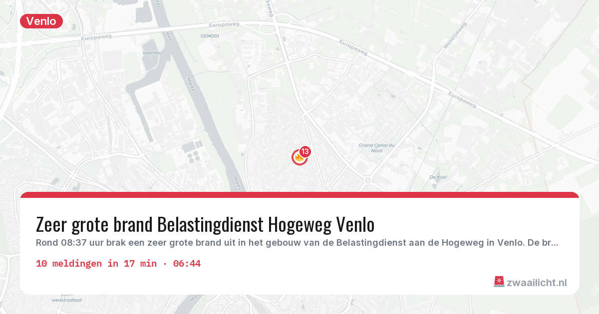 Kaart van de activiteitspiek bij Venlo
