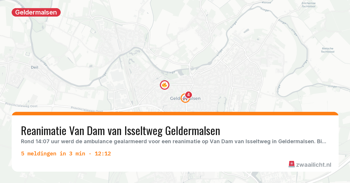 Kaart van de activiteitspiek bij Geldermalsen