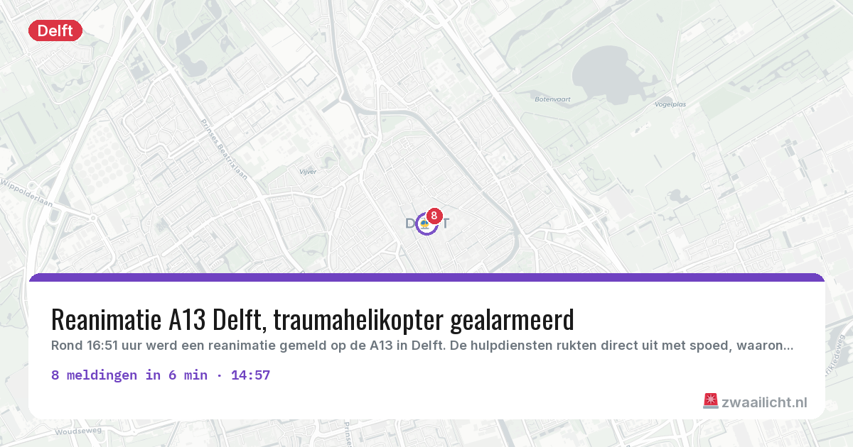 Kaart van de activiteitspiek bij Delft