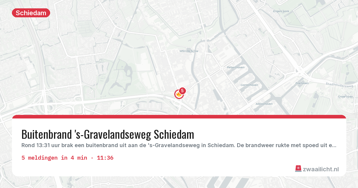 Kaart van de activiteitspiek bij Schiedam