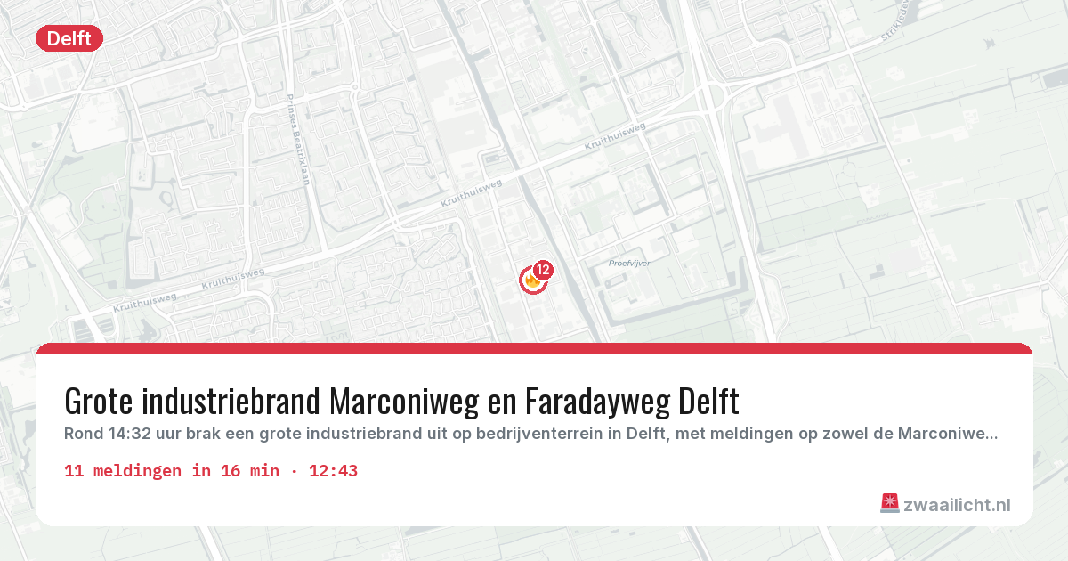 Kaart van de activiteitspiek bij Delft