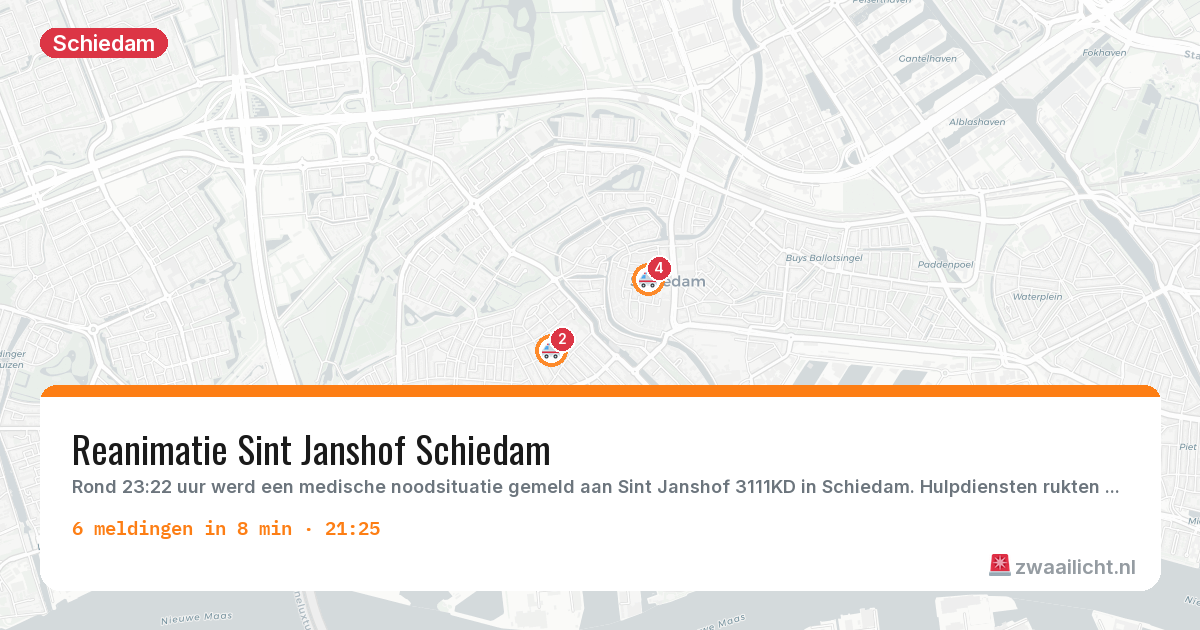 Kaart van de activiteitspiek bij Schiedam