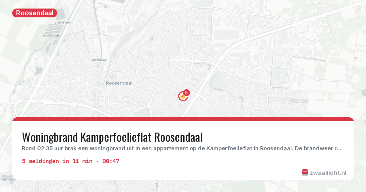 Kaart van de activiteitspiek bij Roosendaal