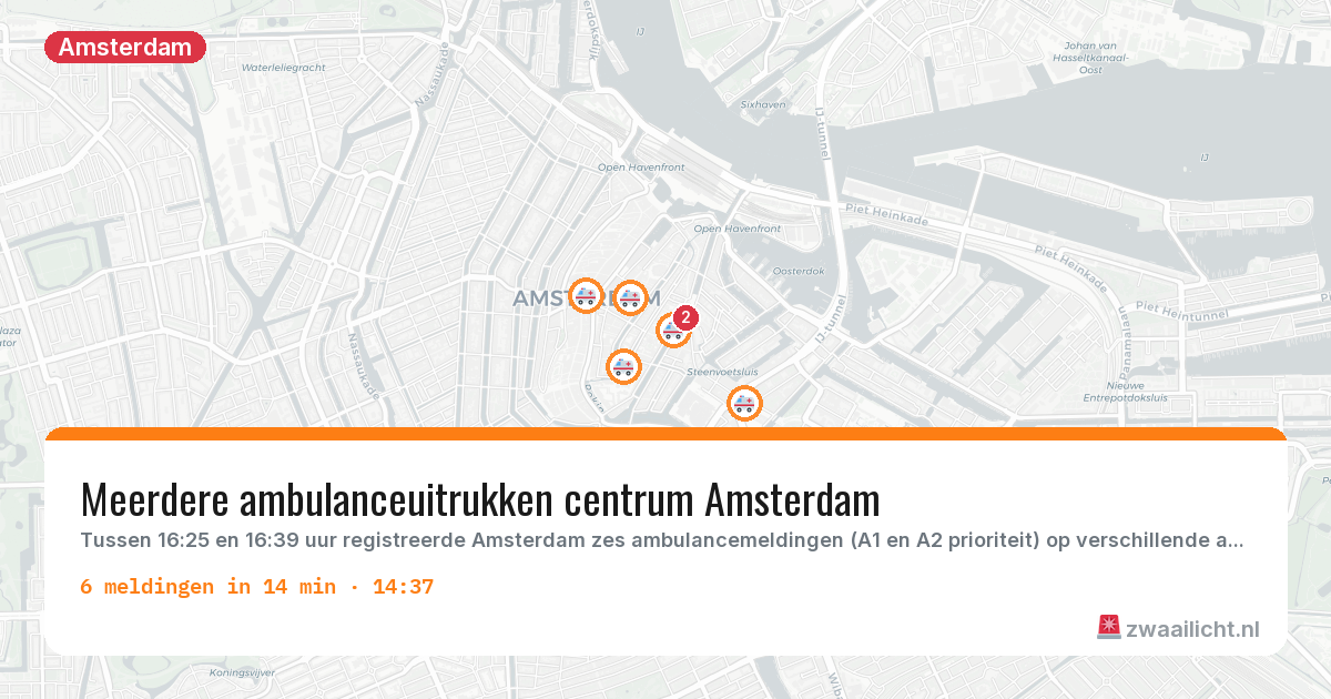 Kaart van de activiteitspiek bij Amsterdam