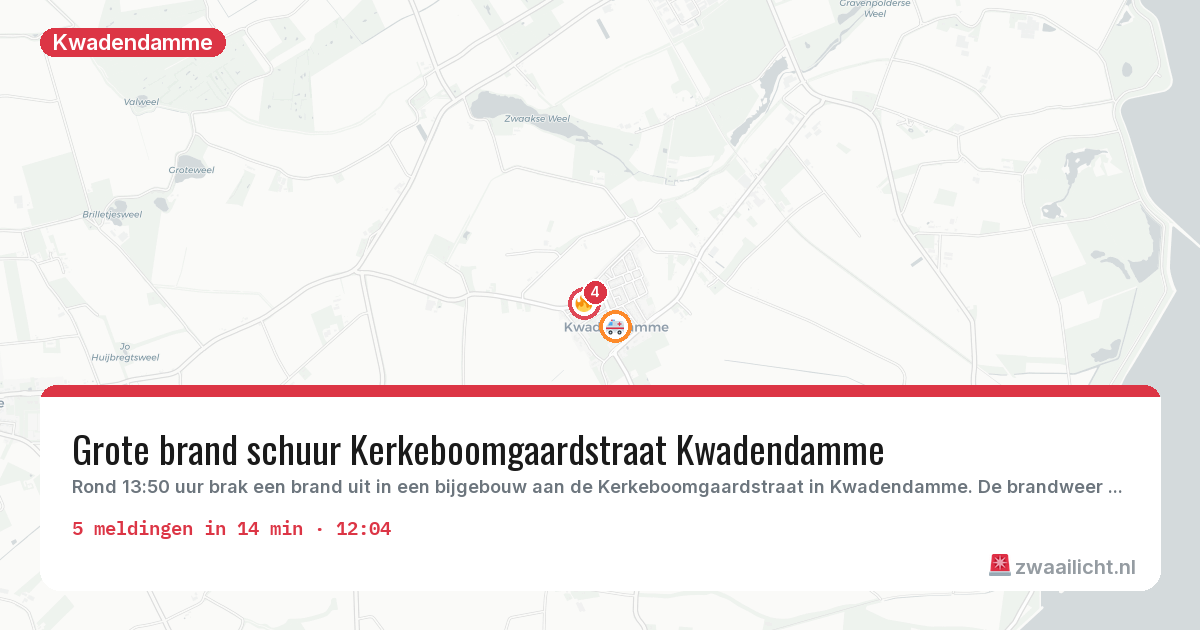 Kaart van de activiteitspiek bij Kwadendamme