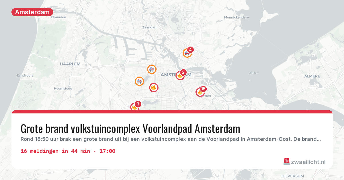 Kaart van de activiteitspiek bij Amsterdam