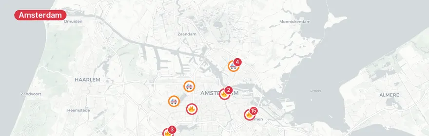 Kaart van Grote brand volkstuincomplex Voorlandpad Amsterdam