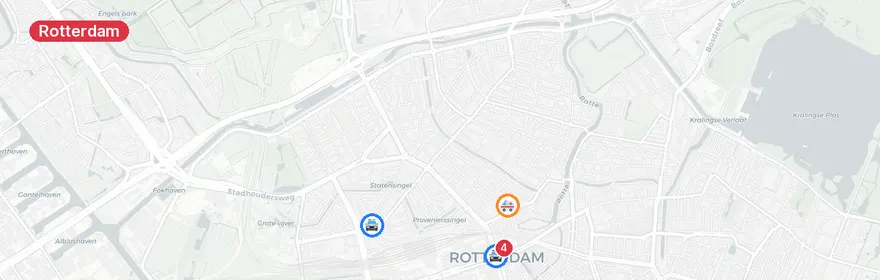 Kaart van Stormschade A13 en meerdere ongelukken Rotterdam