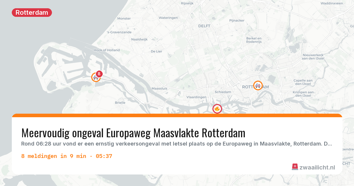 Kaart van de activiteitspiek bij Rotterdam