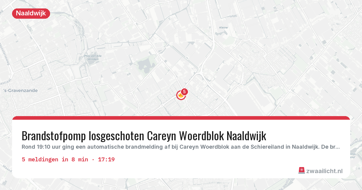 Kaart van de activiteitspiek bij Naaldwijk