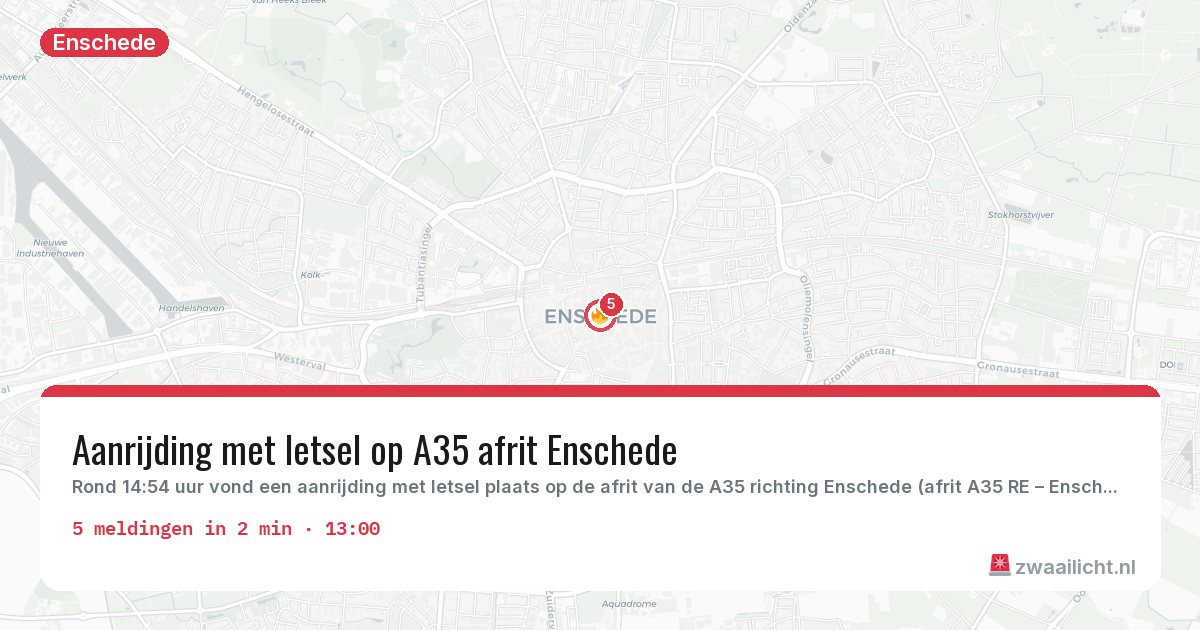 Kaart van de activiteitspiek bij Enschede