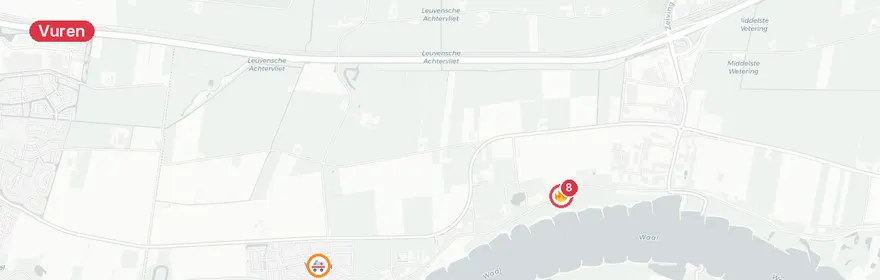 Kaart van Grote brand verwoest woning aan Waaldijk Vuren