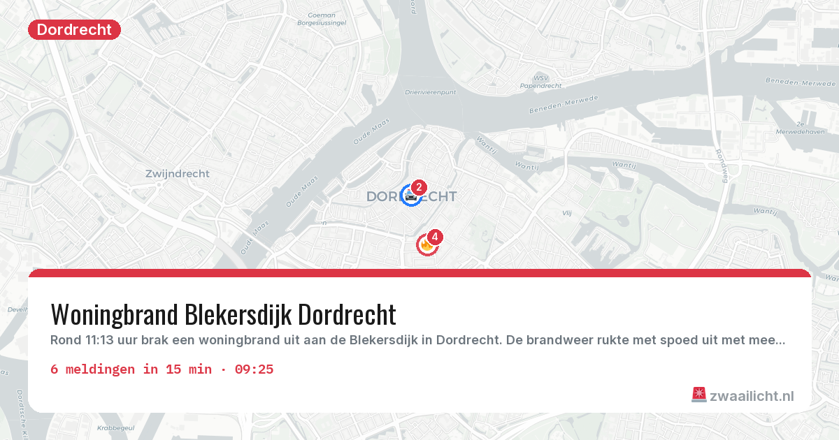 Kaart van de activiteitspiek bij Dordrecht