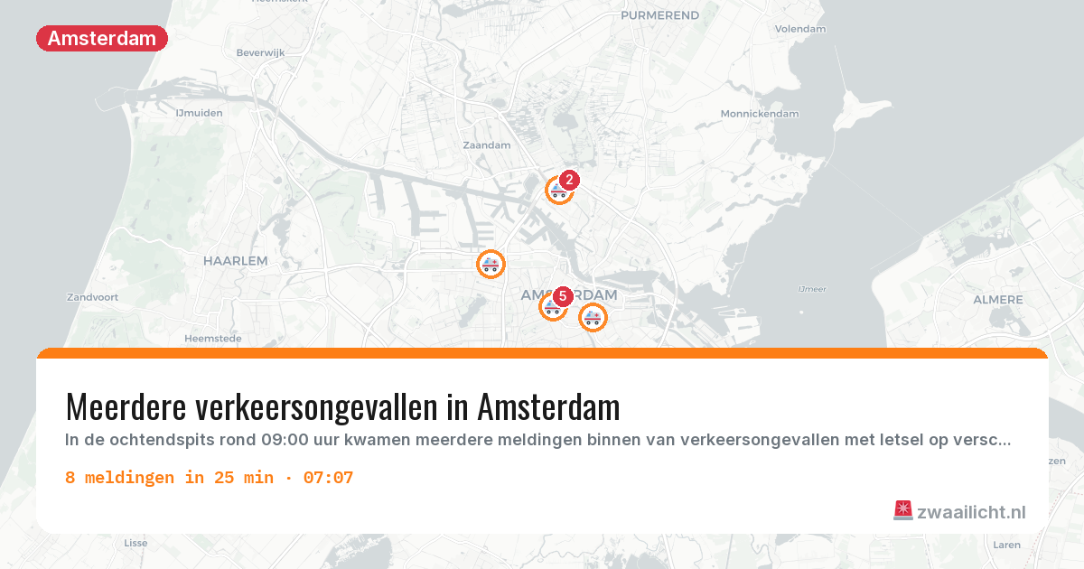 Kaart van de activiteitspiek bij Amsterdam